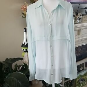 Ro & De Pale Mint Button-Front Blouse